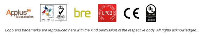 Applus Laboratories, UKAS, BRE, LPCB and UL third-party accreditation logos